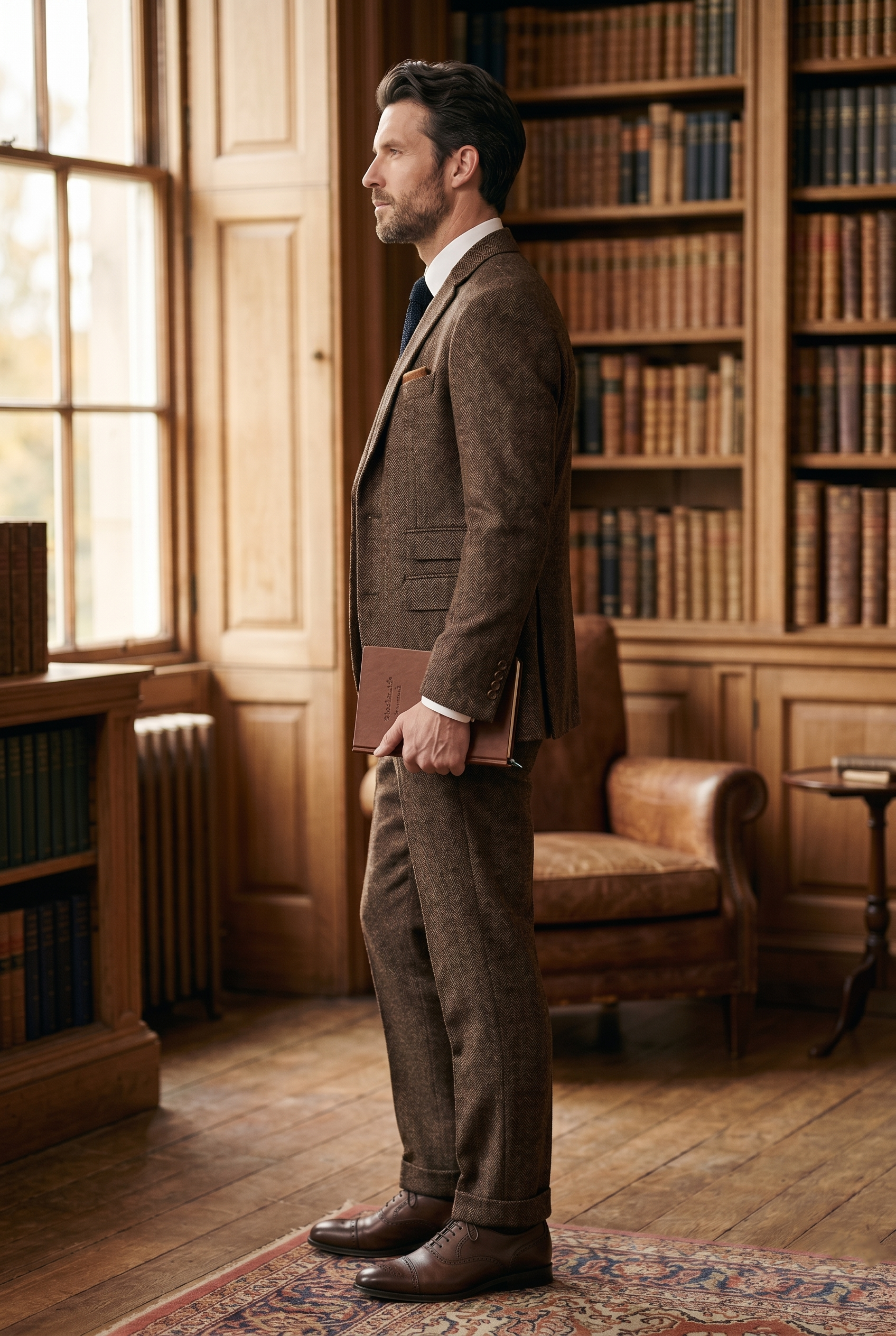 Classic Brown Herringbone Tweed Three-Piece Suit - Image 3