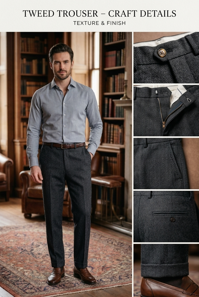Charcoal Grey Herringbone Tweed Three-Piece Tailored Suit - Image 4