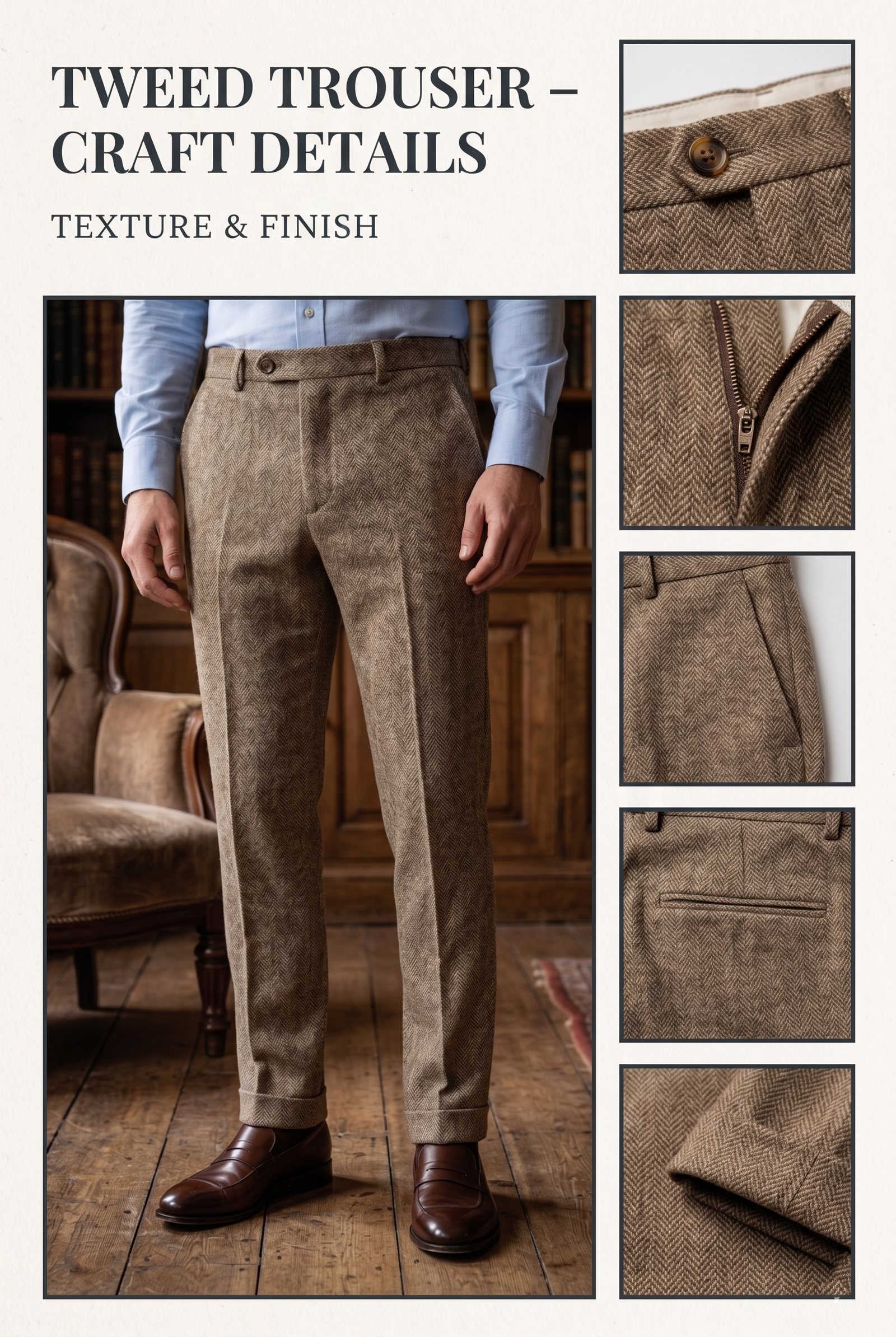 Oatmeal Herringbone Tweed Three-Piece Tailored Suit - Image 3